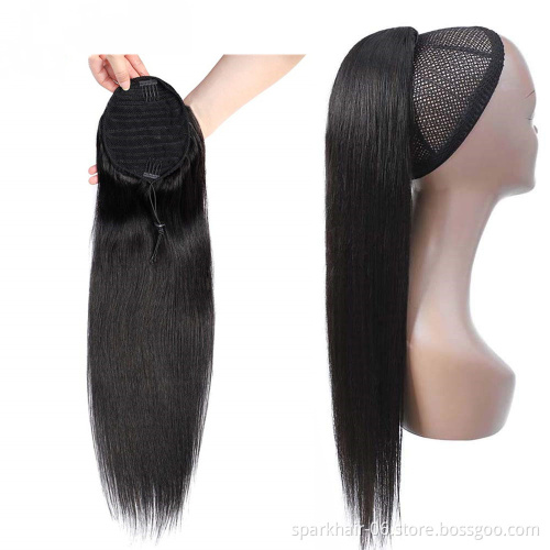 100% human hair ponytail kinky curly straight water wave Clip In Drawstring Ponytail Brazilian Pony Tail For African American